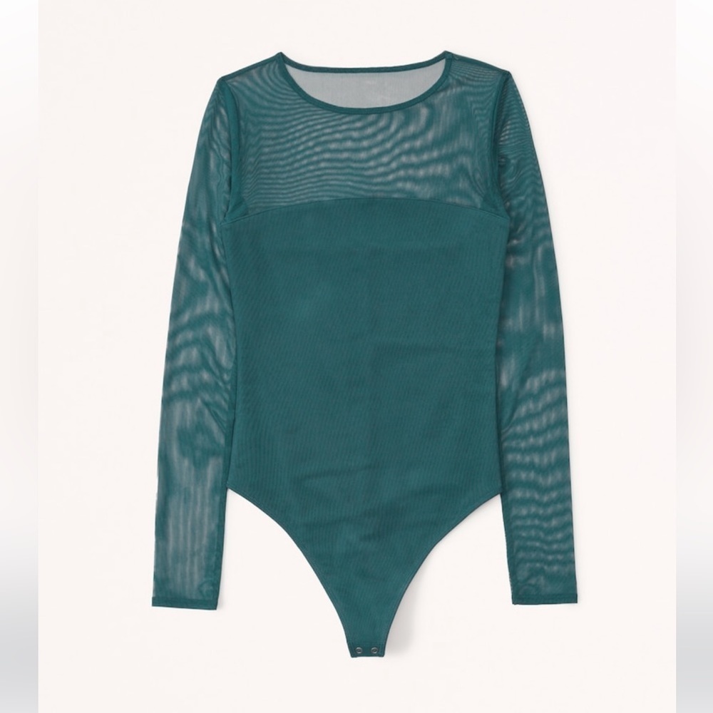 Abercrombie & Fitch Long-Sleeve Mesh Crew Teal Bodysuit Size XS EUC
